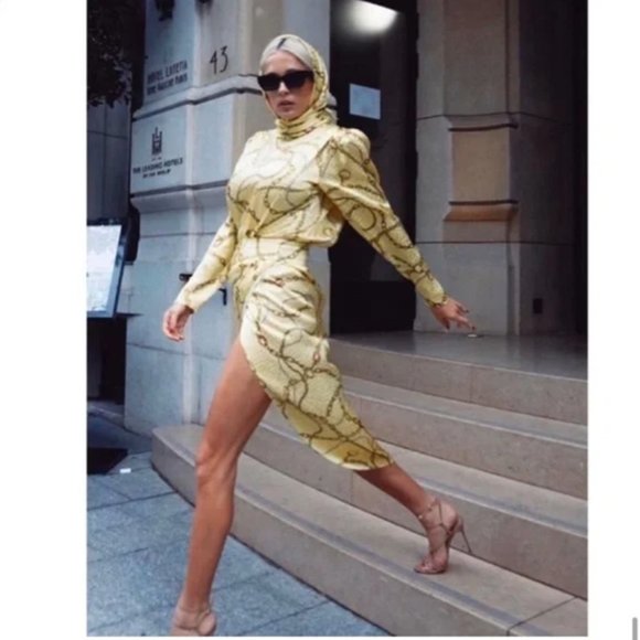 *SOLD* Ronny Kobo Kaira Silk Chain Link Printed Satin Dress NWT - Picture 6 of 15